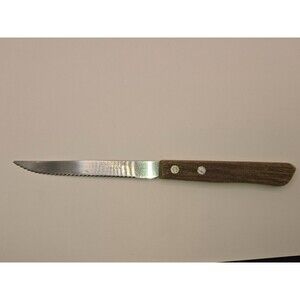 Vintage Japanese Stainless Steel Steak Knife 7.5" - Wood Handle Serrated Blade